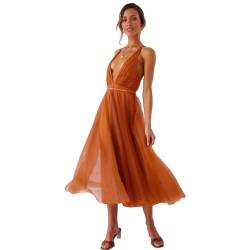 HEYPORK Damen Frühling Sommer Kleider Bequem Lässig Kleid Mode Elegant Röcke Frauen Halter Kleid Sexy Mesh Flatternde Kleider(Orange, XL) von HEYPORK