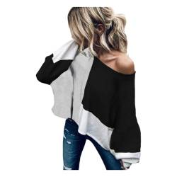 HEYPORK Damen Herbst Winter Warm Bequem Pullover Casual Mode Strickjacke Strickpullover Frauen Pullover mit Rundhals Patchwork Strickpullover(Schwarz, M) von HEYPORK