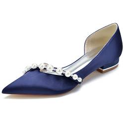 HFWXYSA Damen Hochzeitsschuhe Für Braut Spitze Geschlossene Zehe Brautschuhe Niedriger Absatz Hineinschlüpfen Hochzeitsschuhe,Dark Blue,36 EU von HFWXYSA