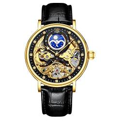 HFWXYSA Herren-Armbanduhr, Mondphase, mechanische Uhr mit Lederband, automatisch, selbstaufziehend, Tourbillon-Armbanduhr, Business-Kleideruhr für Herren, Schwarz von HFWXYSA