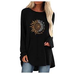 HHOP Oversize Bluse Damen Sommerblusen Tunika Oversized Tshirt Vintage Sweatshirt Langarm leinenhemd Sommer Pullover Langarmshirt v Ausschnitt Damen, A43 Schwarz, 3XL von HHOP