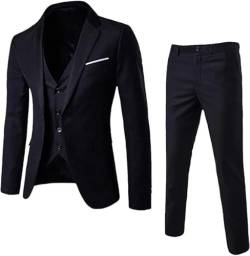 Herren Business-Anzug Hosen-Set 3-Teilig Sakko Hose Weste (DE/NL/SE/PL, Alphanumerisch, 3XL, Regular, Regular, Schwarz) von HIFI7