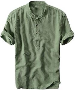 Leinenhemd Herren Kurzarm Hemd Männer Sommerhemd Regular Fit Freizeithemd Top Shirts Sommer (DE/NL/SE/PL, Alphanumerisch, L, Regular, Regular, Grün) von HIFI7