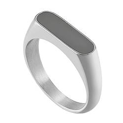 HIJONES Damen Herren Edelstahl Signet Band Ring einfach Emaille Pinky Ringe Stapelnder Ehering Silber Schwarz Größe 57 von HIJONES