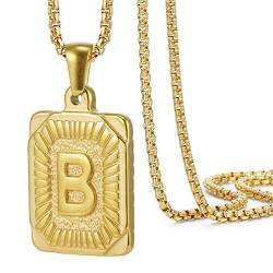 HIJONES Edelstahl Buchstaben Anhänger Halskette Damen Herren Hip Hop Gold Großbuchstaben Kette Quadratisch Charm Rolo Kette Initiale B von HIJONES