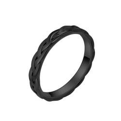 HIJONES Frauen Einfacher Gewebter Mesh-Ehering aus Rostfreier Stahl 4Mm Leichter Luxus-Schmuck Schwarz Größe 54 (17.2) von HIJONES