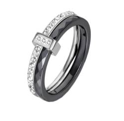HIJONES Für Frauen 6Mm Personalisierter Zweifarbiger Ring aus Keramik Klassischer Ehering Mit Cubic Zirconia Inlay Für Männer Und Frauen Schwarz Größe 60 (19.1) von HIJONES