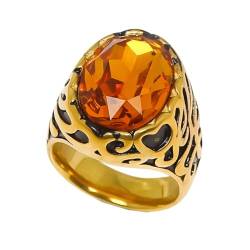 HIJONES Herren Vintage Oval Edelstein Ring aus Rostfreier Stahl Zierlicher Geprägter Ring Verlobungs-Hochzeitsschmuck Gold Größe 70 (22.3) von HIJONES