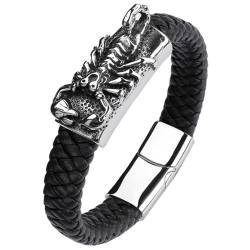 HIJONES Skorpion Armband für Herren Edelstahl Geflochtenes Leder Konstellation Kette Hip Hop Punk Schmuck Stil B Schwarz 16.5cm von HIJONES