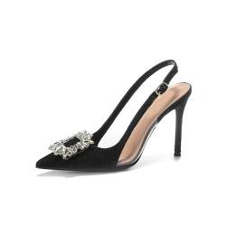 Damen Pumps mit niedrigem Absatz, spitzer Zehenbereich, Slingback-Pumps, Stiletto-Absätze für Frauen, Pumps für Hochzeitsfeiern,Schwarz,40 EU von HIKKWXVN