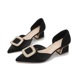 Damen Pumps mit niedrigem Blockabsatz, Slip-On-Pumps mit niedrigem Absatz für Frauen, Party, Hochzeit, Brautschuhe,Schwarz,34 EU von HIKKWXVN