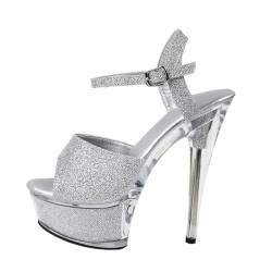 HIKKWXVN Damen-Sandalen mit Knöchelriemen und Stiletto-Absatz, Sandalen mit offenem Zehenbereich und Stiletto-Absatz, für den Alltag bei Hochzeiten, Brautpartys,Silber,38 EU von HIKKWXVN