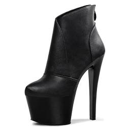 Stiefeletten für Damen, 6,7 Zoll Stiletto-High-Heels, Spitze Zehenpartie, Reißverschluss, Plateau-Absatzstiefel, modische Party-Tanzschuhe für Herbst und Winter,Schwarz,45 EU von HIKKWXVN