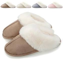 Hausschuhe Damen Herren Winter Plüsch Warm gefüttert Hausschuhe Pantoletten Bequeme Rutschfeste Flache Slippers Braun, 40/41 EU von HILAX