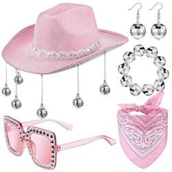 Cowboyhut für Damen, Punk, mit Kugelohrringen, Sonnenbrille, Armreif und Kopftuch, Festival-Kostüm für Cosplay, Party, Aufführungen, farbiger Cowboyhut für Damen, Herren, Cowboyhüte für Damen und von HIOPOIUYT