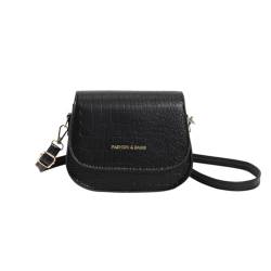 HIOPOIUYT Damen-Umhängetasche, einfarbig, PU-Leder, Schultertasche, Klapptasche, kleine quadratische Tasche, lässige Tasche für Damen, Schwarz von HIOPOIUYT