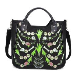 HIOPOIUYT Umhängetasche mit Blumendruck für Damen, modische Handtasche, einfache Canvas-Umhängetasche, Mädchen, Kuriertasche, Punk-Tasche, Schwarz von HIOPOIUYT