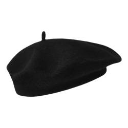 HIOQFR Klassische Baskenmütze Barett Mode Schwarz Baskenmütze Damen Wolle Französische Mütze French Beret Franzosen Mütze Barrett Frauen Künstler Maler Hut Französischer Hut Moderne für Sommer Winter von HIOQFR