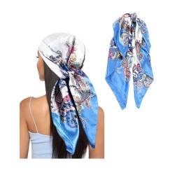 HIOQFR Seidentuch Halstuch Damen Seidenschal Bandana Satin Tuch für Haare 90x90 Piraten Kopftuch Paisley Tuch Kopftücher Head Scarf Women Haartuch Vierecktuch Damen Seide Nickitücher-saphirblau von HIOQFR