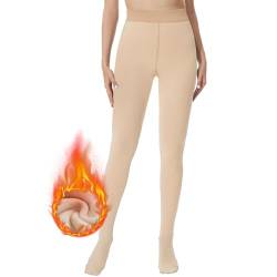 HIPOWER Thermo Strumpfhose Damen Winter Gefütterte Strumpfhose High Waist Warme Dicke Thermostrumpfhose Gefälschte Durchscheinend Bauchweg Pantyhose Plüsch(Hautfarben, XL) von HIPOWER