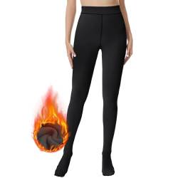 HIPOWER Thermo Strumpfhose Damen Winter Gefütterte Strumpfhose High Waist Warme Dicke Thermostrumpfhose Gefälschte Durchscheinend Bauchweg Pantyhose Plüsch(Schwarz, M) von HIPOWER