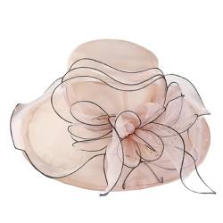 HIQIU Organza Hut Damen Breite Krempe Sommerhut Strandmütze, Ladies Elegant Sonnenhüte Fascinator Kirche Derby Hochzeit Party Hut (Schneeknospenpulver) von HIQIU