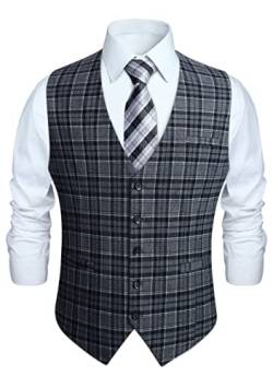 HISDERN Anzugweste für Herren Formale Weste Hochzeits Party Westen Plaid Klassisch Business Anzug Weste Schwarz XS von HISDERN