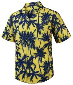 HISDERN Hawaii Hemd Herren Hemden Kurzarm Sommer Funky Hawaii Print Button Down Kurzarm Kubanischer Kragen Strand Hemden für Männer Urlaub Gelb 3XL von HISDERN