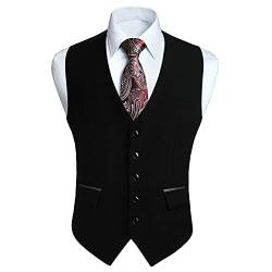 HISDERN Schwarz Anzugwesten Herren Klassische Hochzeit Business Weste Elegant Casual Einfarbig Westen Formelle Smoking Anzugweste mit Taschen XXL von HISDERN