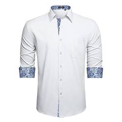 HISDERN Weißes Hemd mit Kragen Herren Klassisch Button Down Langarm Party Casual Formal Business Klassische Hemden Kragen Regular Fit Mit Taschen 4XL von HISDERN