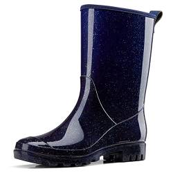 HISEA Gummistiefel Damen Regenstiefel Halbhoch Wasserdicht Gartenschuhe Anti-Rutsch Atmungsaktiv Halb Stiefel mit Komfort Einlegesohle Mode Leicht Regenschuhe für den Außenbereich, Sternenklar Blau von HISEA