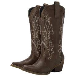 HISEA Rollda Cowboy-Stiefel für Damen, Westernstiefel, Cowgirl-Stiefel, Damen, spitze Zehenpartie, modische Stiefel, Dunkelbraun, 38.5 EU von HISEA