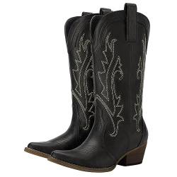 HISEA Rollda Cowboy-Stiefel für Damen, Westernstiefel, Cowgirl-Stiefel, Damen, spitze Zehenpartie, modische Stiefel, Schwarz, 40 EU von HISEA