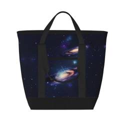 HJLUUFT Galaxy in The Universe Damen Strandtasche, Isolierung, Kühltasche, wiederverwendbare Isolierung, Lunchtasche, geeignet für Büro, Schwarz, Einheitsgröße von HJLUUFT