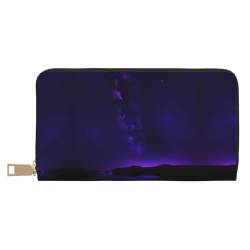 HJLUUFT Purple Starry Sky Stilvolle Damen Geldbörse - Kleine Clutch Geldbörse mit Kunstleder und Metall-Reißverschluss, Lila Sternenhimmel, One Size, Klassisch von HJLUUFT