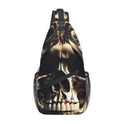 Skull Rock Roll Skeleton Bone Foldie Crossbody Bag - Strapazierfähige kleine Schultertasche und Anti-Diebstahl-Umhängetasche für Damen und Herren, Schwarz, Einheitsgröße von HJLUUFT