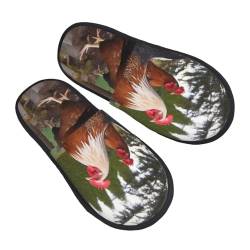 BackYard Chickens Damen Hausschuhe Warme Plüsch Hausschuhe Rutschfeste Schlafzimmer Slipper Slide On House Slipper, Schwarz , Medium Men/ Small Women Wide von HJRT