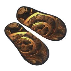 Cool Steampunk Gears Damen Hausschuhe Warme Plüsch Hausschuhe Rutschfeste Schlafzimmer Slipper Slide On House Slipper, Schwarz , Medium Men/ Small Women Wide von HJRT