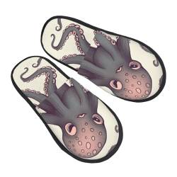 Niedliche Oktopus-Damen-Hausschuhe, warme Plüsch-Hausschuhe, rutschfest, Schlafzimmer-Slipper zum Reinschlüpfen, Schwarz , Medium Men/ Small Women Wide von HJRT