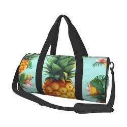 Reisetasche für Damen und Herren, mit Schuhfach, großes Fassungsvermögen, Wochenendtasche, Übernachtungstasche, tropische Ananas, Tragetasche, Sport, Turnbeutel für Reisen, Yoga, Schwarz , von HJRT