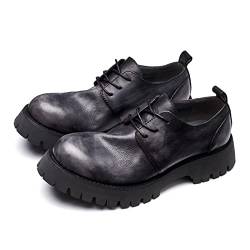 HJUGHPN Formelle Schuhe für Herren, moderner Herren-Stil, dicke Unterseite, lässig, weiches Leder, Oxfords, großer Kopf, erhöhter Keilabsatz, flache Form, Schwarz, Größe 45 von HJUGHPN