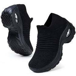 HKR Damen Sneaker Slip on Leichte Turnschuhe Laufschuhe Memory Foam Orthopädische Schuhe Bequem Walkingschuhe Schwarz 36 EU von HKR