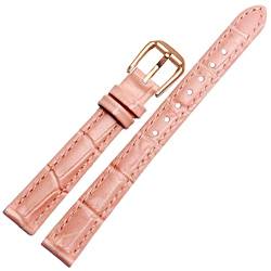 HKTS Für jedes Marken -Leder -Uhrband für Mädchen und Student Crocodile Grain Band 10 12 14 16 18 mm schwarz braun rot weiß blau Gurt(Pink-rose gold,12mm) von HKTS