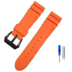 HKTS Kautschukband für Panerai 441 111 Armband Herren wasserdichte Silikonarmbanduhr Zubehör 22mm 24mm(Orange-Black Button,22mm) von HKTS