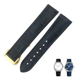 HKTS Krokodilleder-Uhrenarmband, passend für Omega De Ville Seamaster Constellation 18 mm, 19 mm, 20 mm, 21 mm, 22 mm, echtes Alligatorlederarmband(Blue gold,20mm) von HKTS