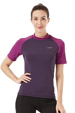 HMILES Damen Kurzarm Rash Guards - Weibliche UV Produktion Atmungsaktives Active Sport Swim Tee Frauen Schnelltrocknendes Surfshirt Wet Top Lila S von HMILES