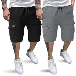 HMIYA Kurze Hosen Herren Cargo Shorts Baumwolle Bermuda Shorts Sommer Cargohose Herren kurz mit Taschen von HMIYA