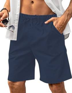HMIYA Kurze Hosen Herren Leinen Shorts Leichte Bermuda Sommershorts Atmungsaktiv Leinenhose Kurz mit Taschen(Pfauenblau,EU-XL) von HMIYA