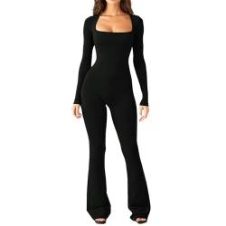 HMLTD Damen Sexy Bodycon Jumpsuit Einteiler Elegant Langarm Overall Romper Yoga Workout Sport Outfit Clubwear Streetwear von HMLTD