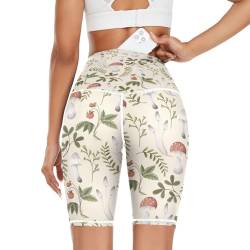 HMZXZ Damen Yoga Shorts Kräutert Pilze Beeren Natürlich Sport Yoga-Hose Kurze Sporthose Leggings Fitness Shorts Laufhose Kurze Hose Frühling Blume von HMZXZ